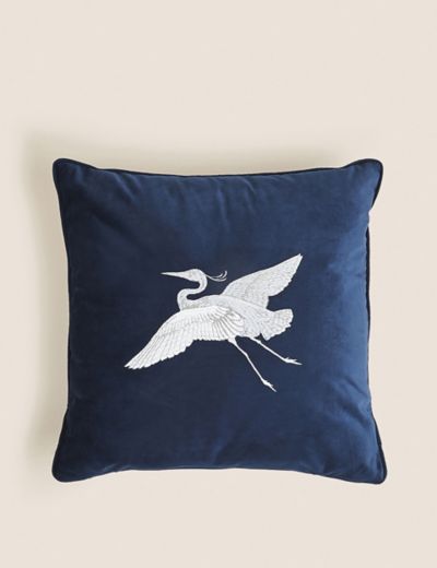 Velvet Bird Embroidered Cushion